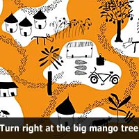 Livstyckets textilmönstret Turn right at the big Mango tree